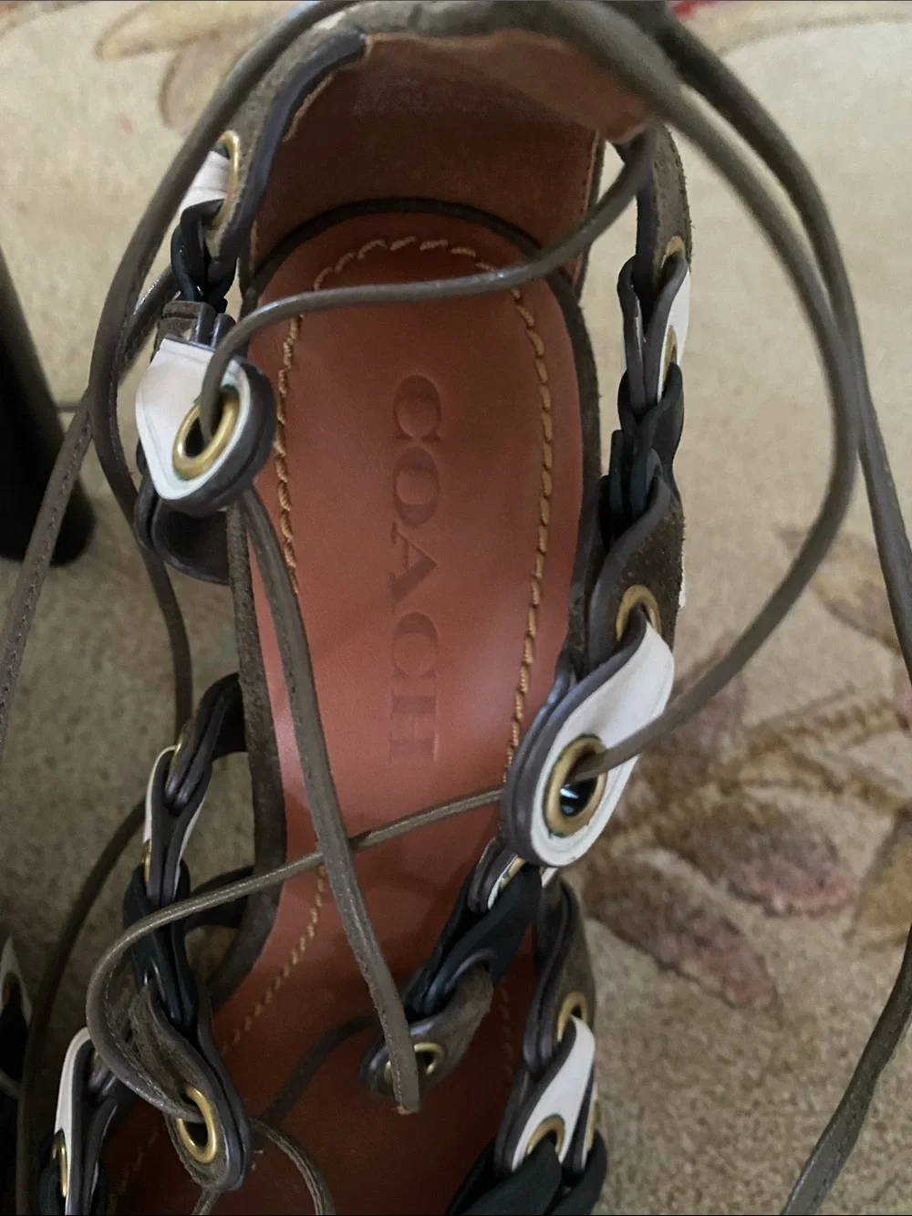 Lace-Up Womens Sandals in Brown with White & Black Accents